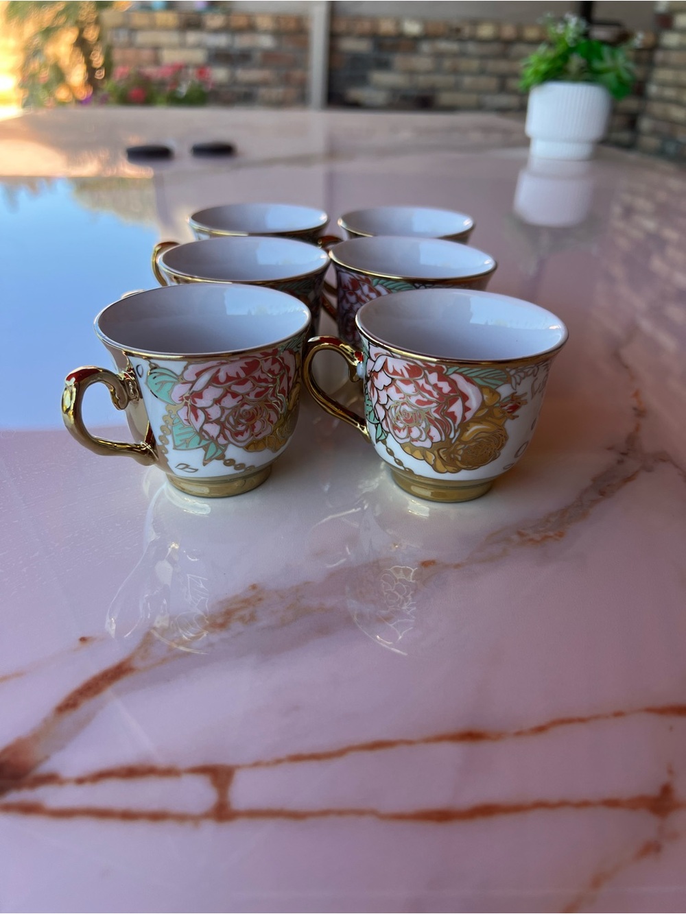 Porcelain Floral Demitasse Cup with Gold Handle - Pink Floral - Picture 3 of 7